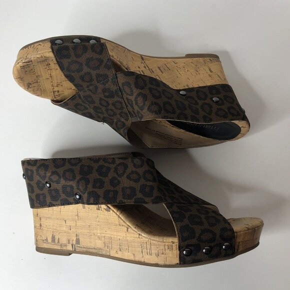 Maurices Womens Wedge Platform Heels Size 9 Rumor Slide Cork Animal Print Studs - Picture 7 of 12